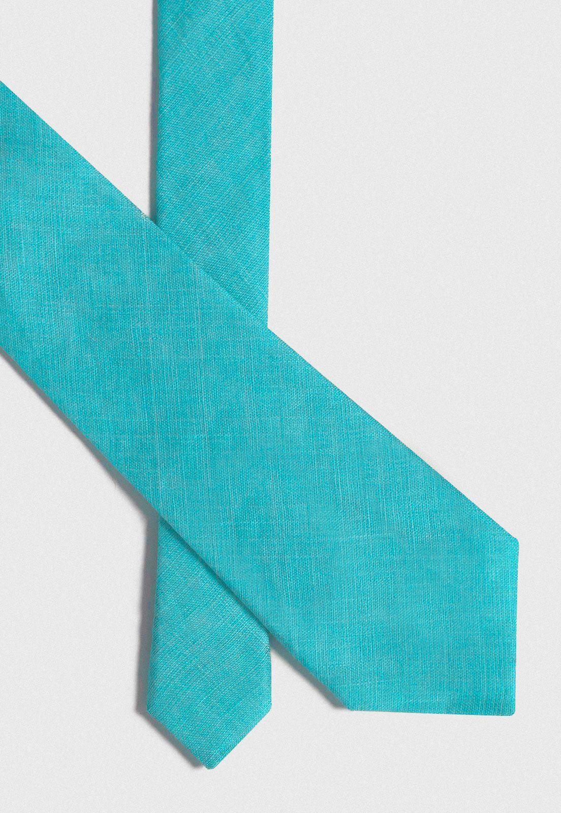 Corbata Formal Hombre Lino Liso Travel Azul-1