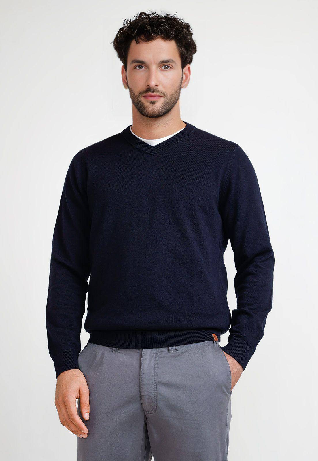 Sweater Hombre Cuello V Parrot Azul Marino-0