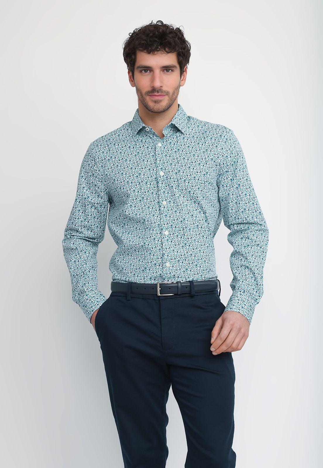 Camisa Hombre Estampada Verde 4KMW7022-0