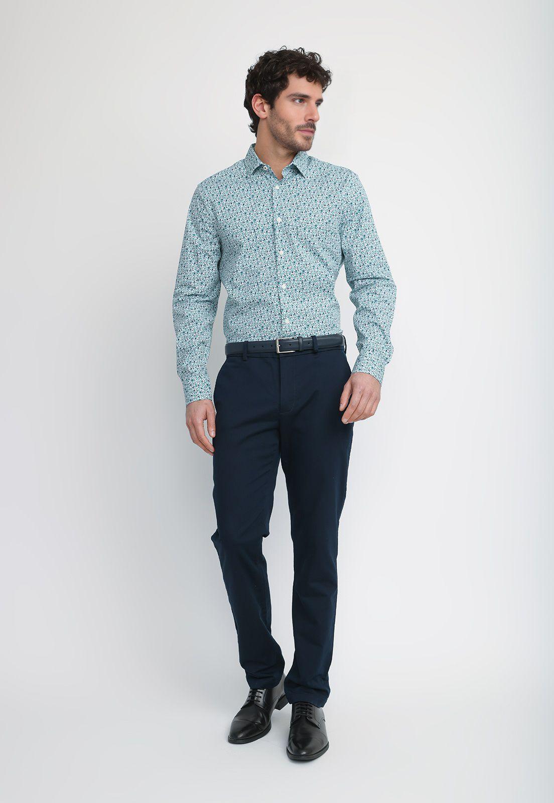 Camisa Hombre Estampada Verde 4KMW7022-3