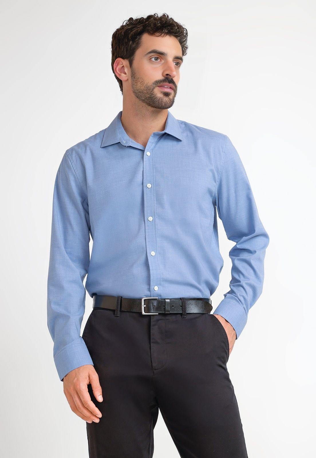 Camisa De Hombre Formal Liso Celeste-3