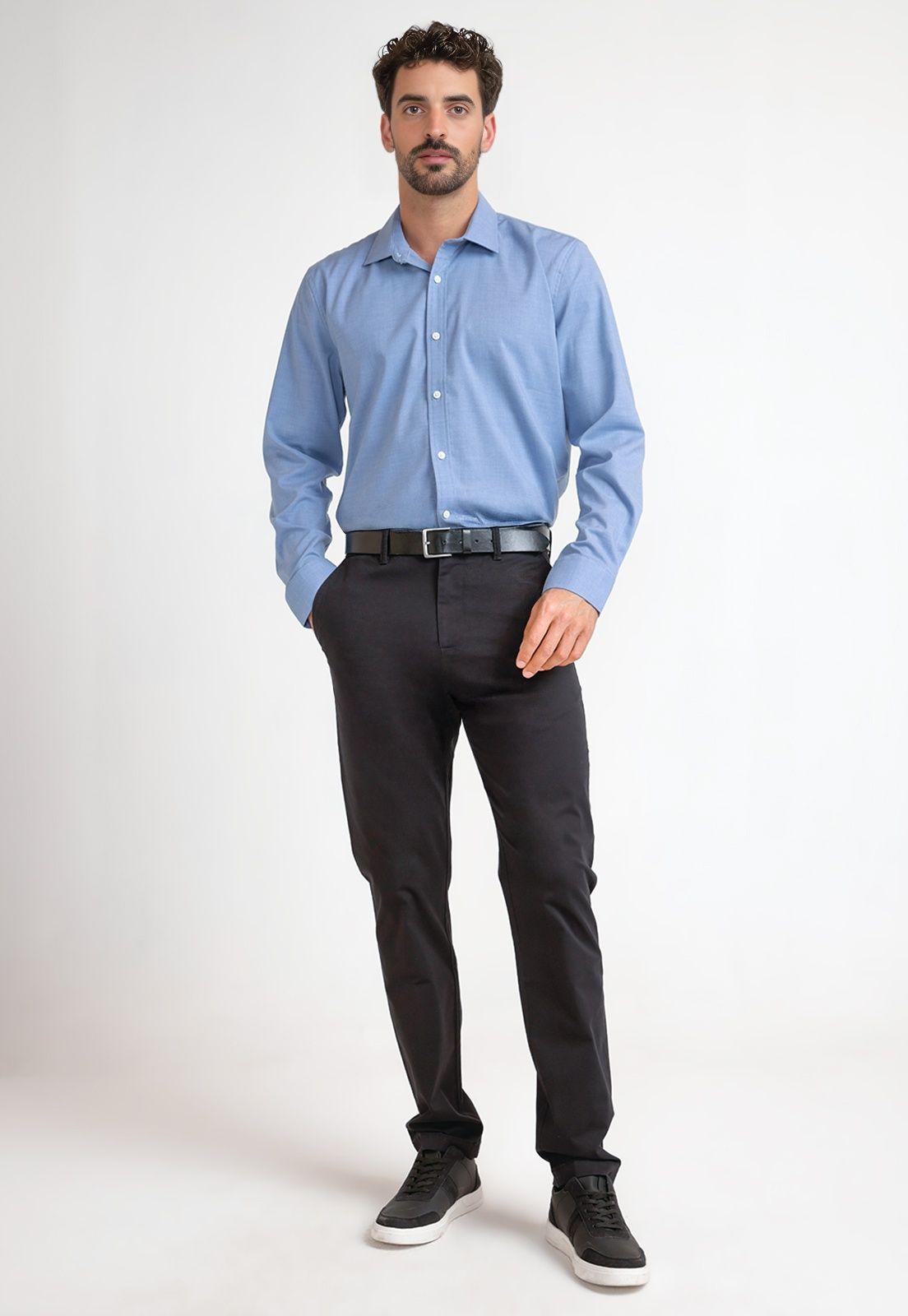Camisa De Hombre Formal Liso Celeste-6