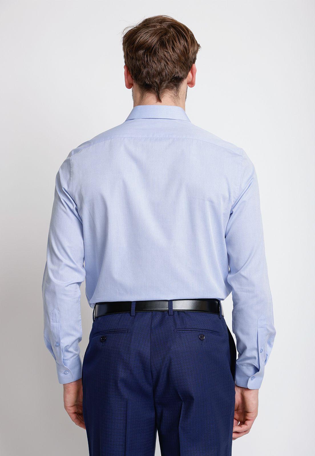 Camisa Formal Hombre Mezcla Algodón Lisa Slim Aniversario Celeste-1