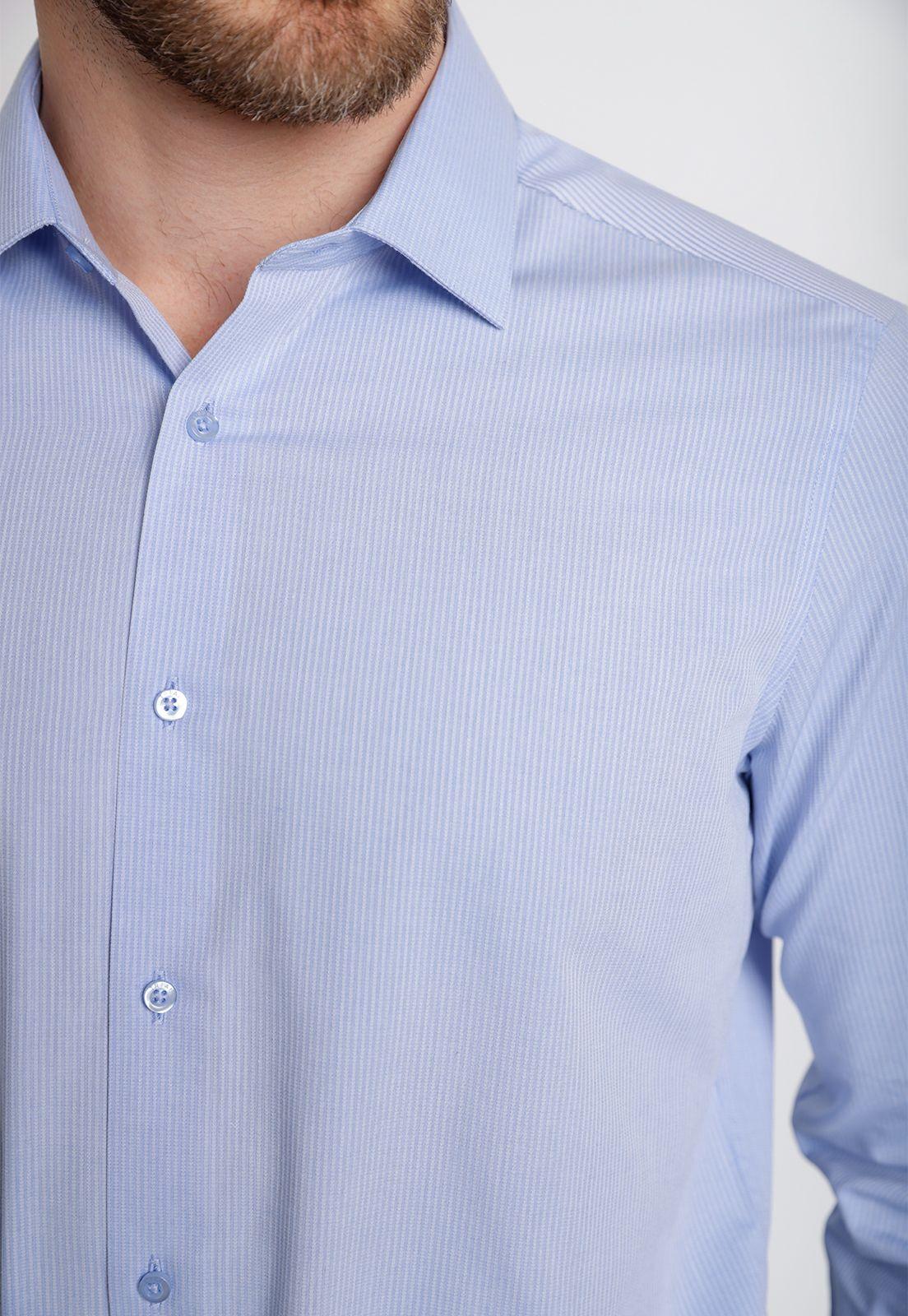 Camisa Formal Hombre Mezcla Algodón Lisa Slim Aniversario Celeste-2