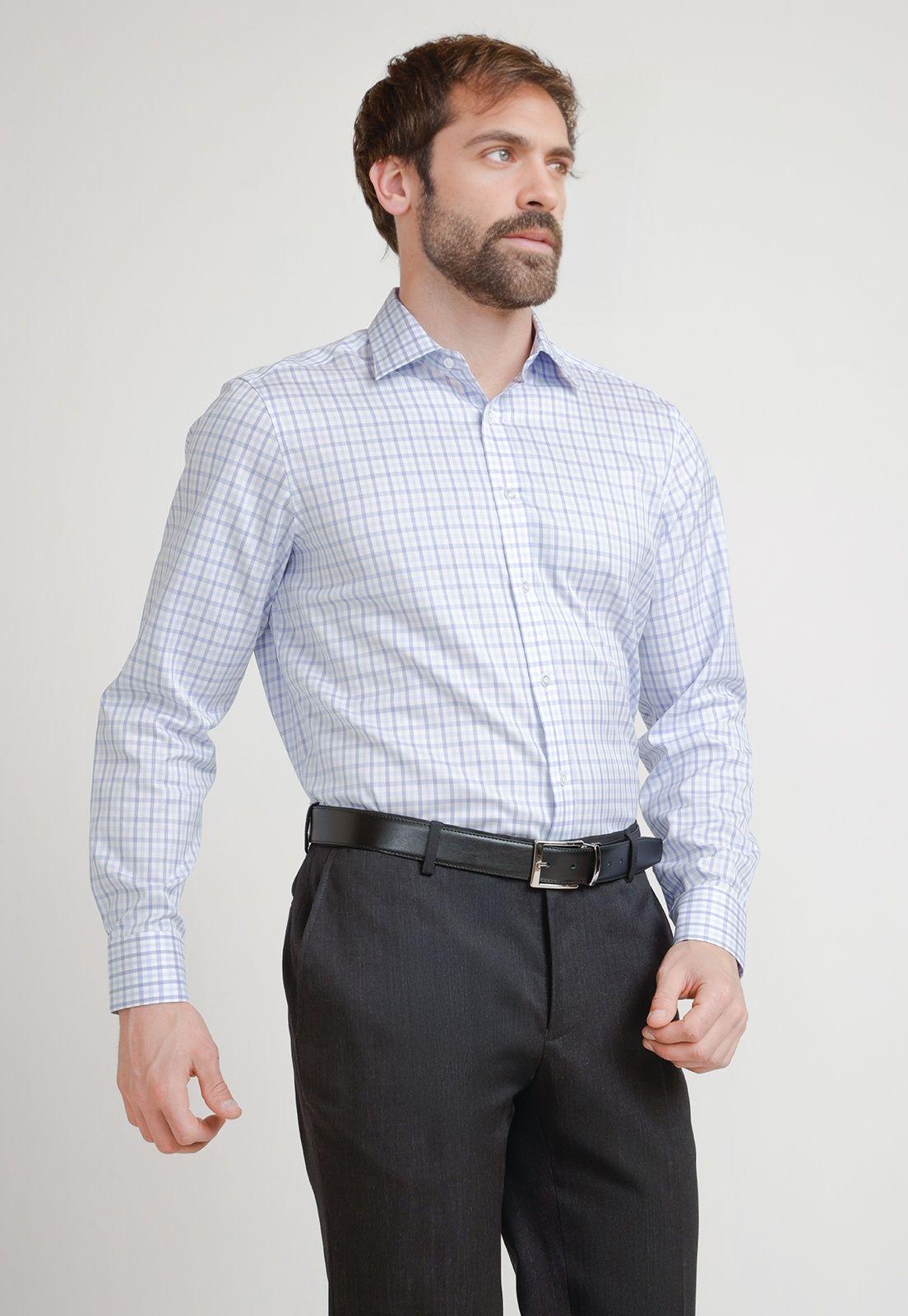Camisa Hombre Formal Travel Blanco/Celeste-0