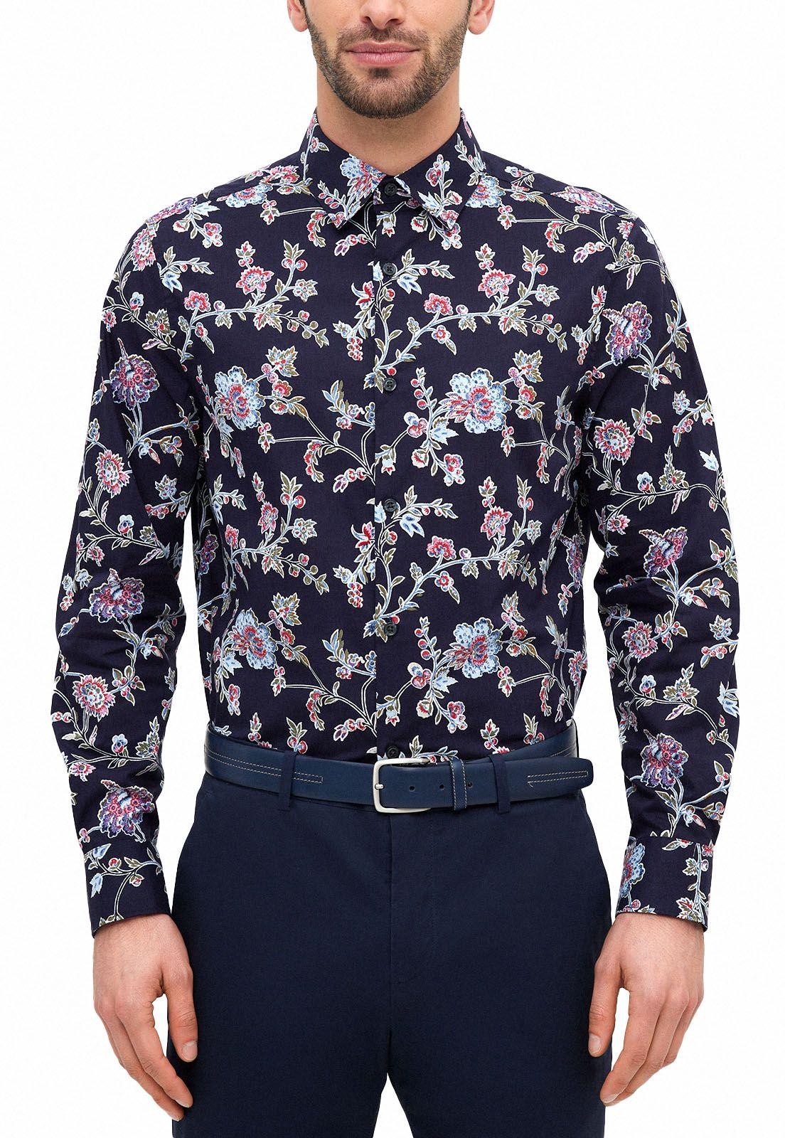 Camisa Navy Estampada Flores-0