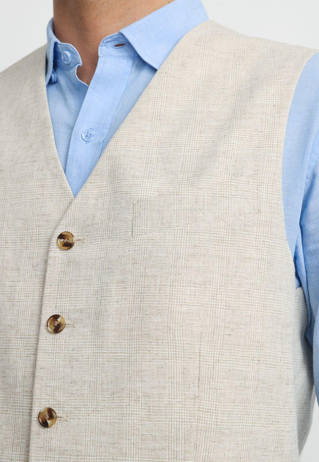 Gilet Hombre Lino Algodón Caden Beige-2