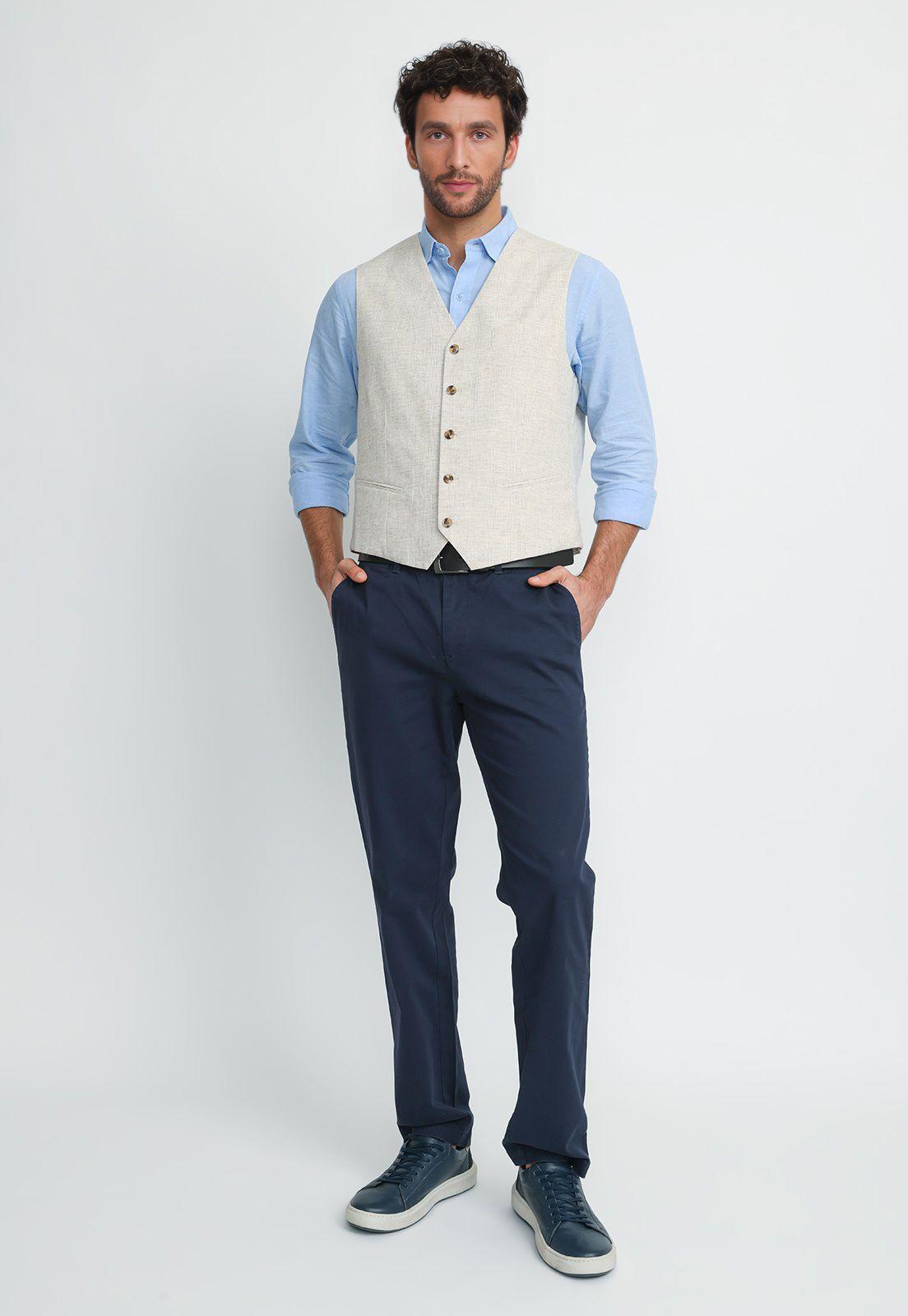 Gilet Hombre Lino Algodón Caden Beige-3