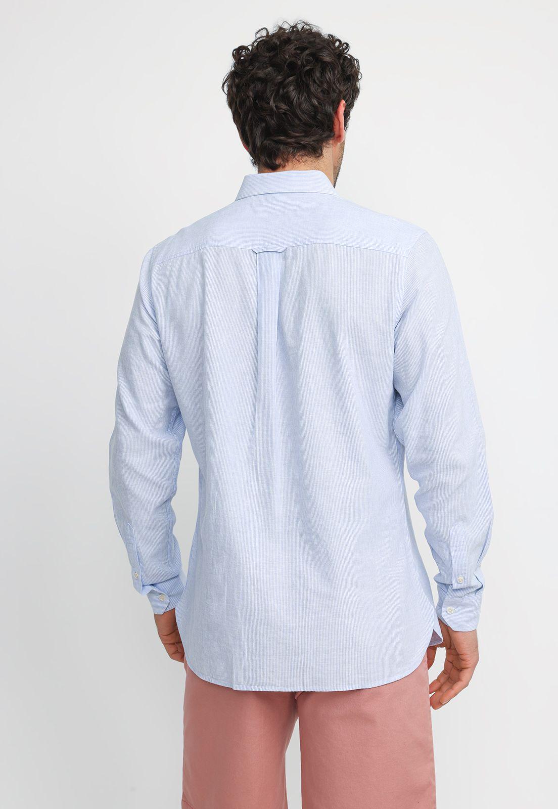 Camisa Rayada Lino Algodón Bruno Celeste-1