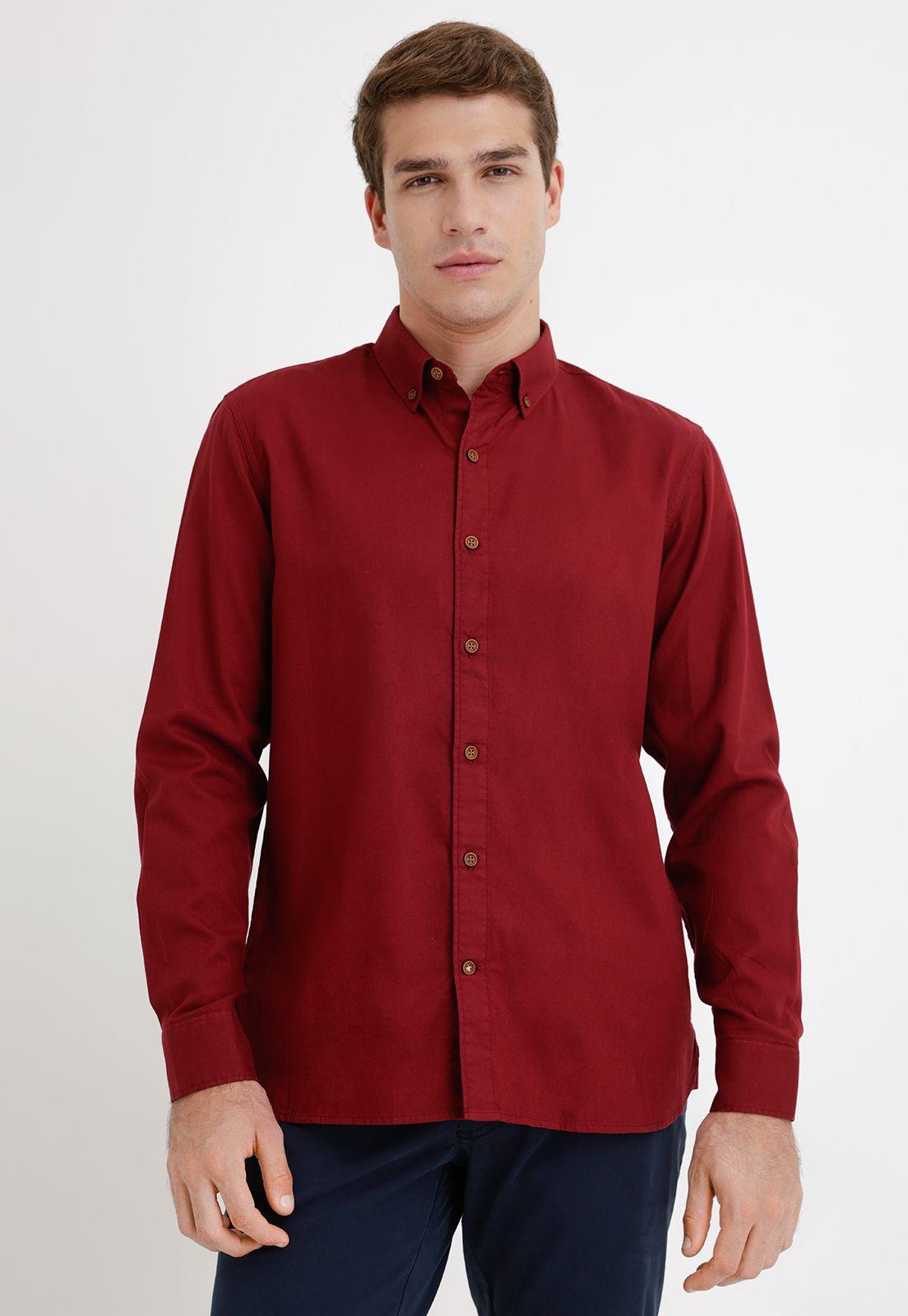 Camisa Hombre Algodón Liso Slim Blake Burdeo-0