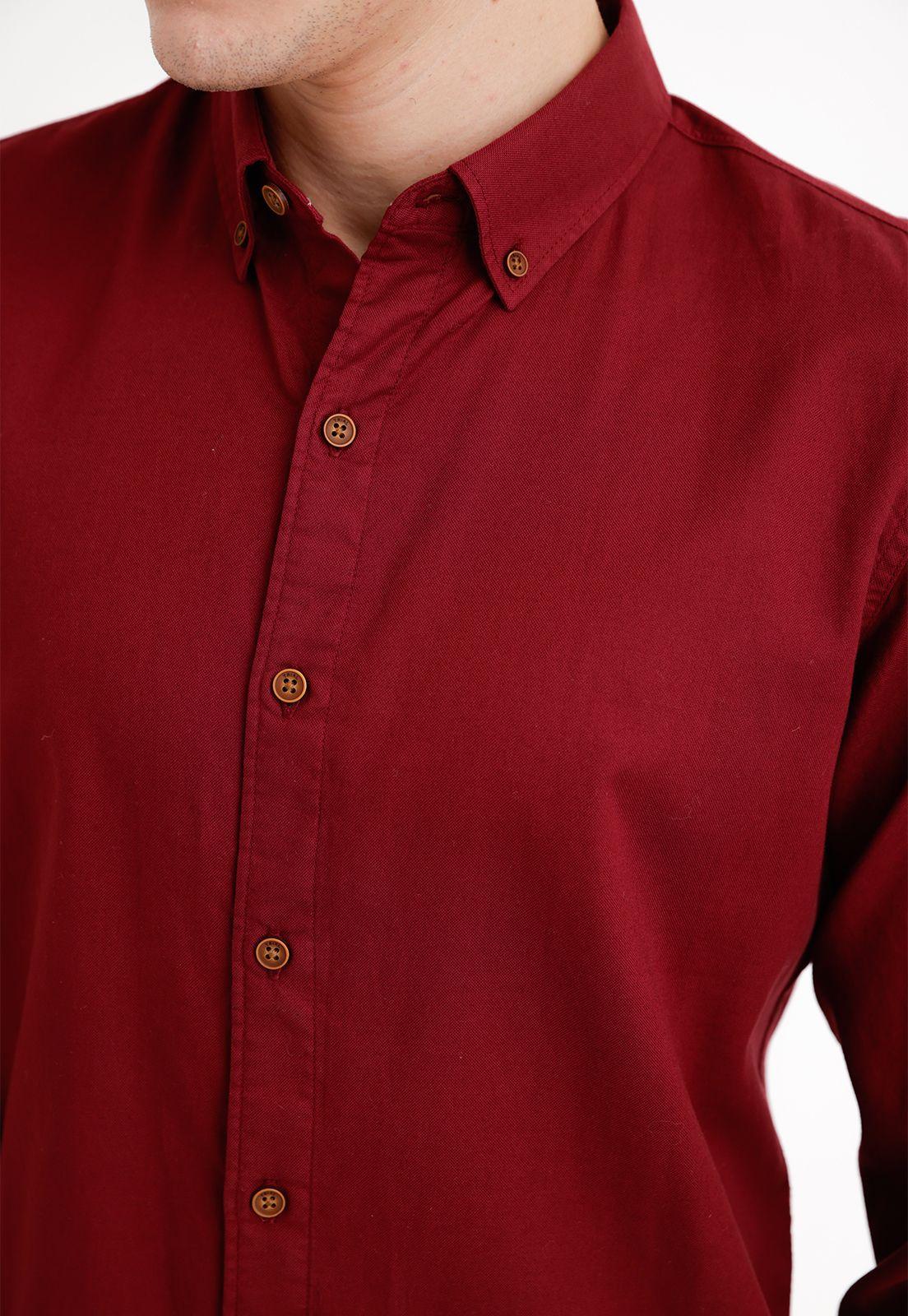 Camisa Hombre Algodón Liso Slim Blake Burdeo-2
