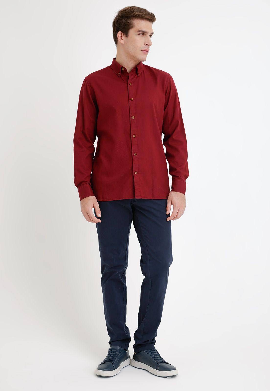 Camisa Hombre Algodón Liso Slim Blake Burdeo-3