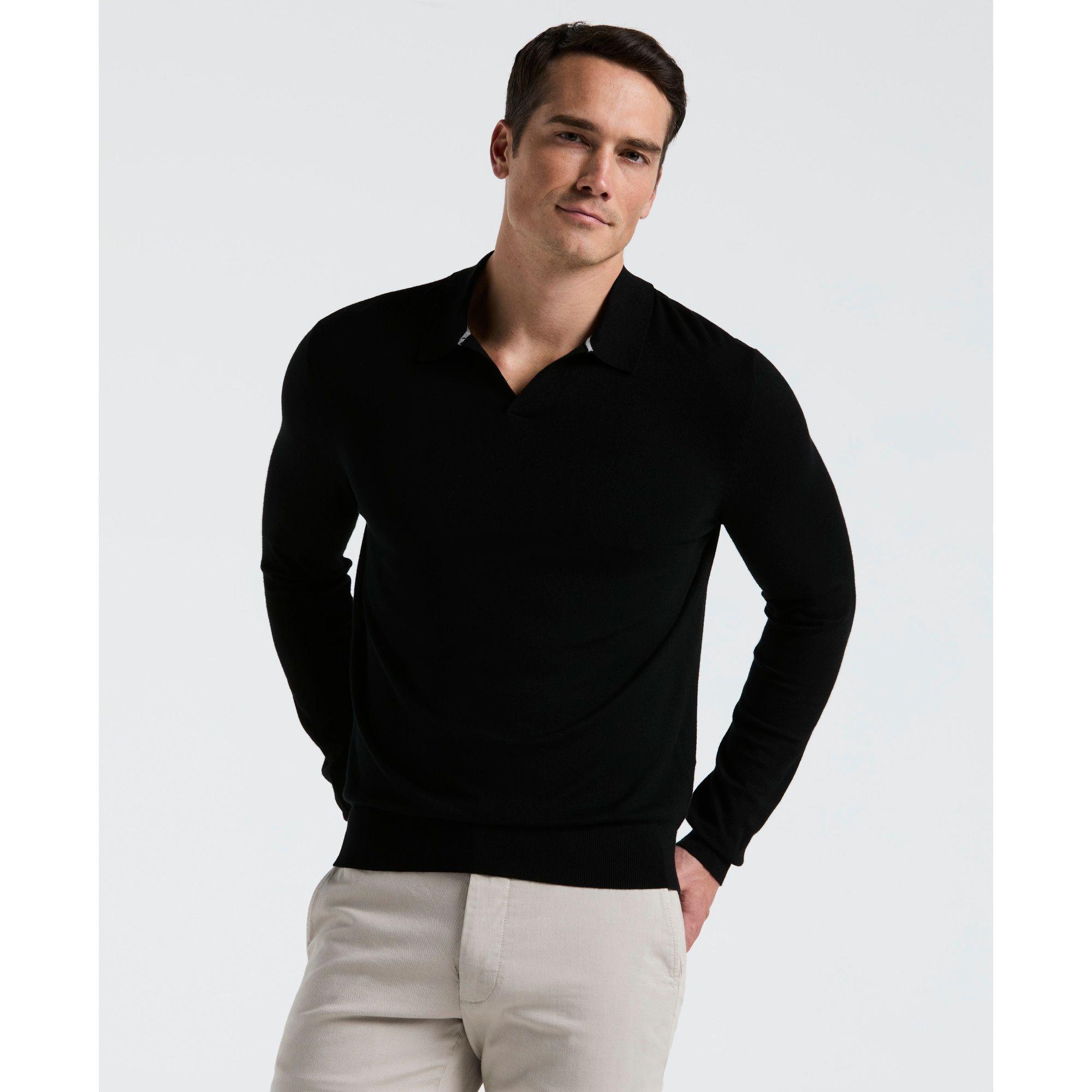 Sweater Hombre Cuello Polo Negro-0