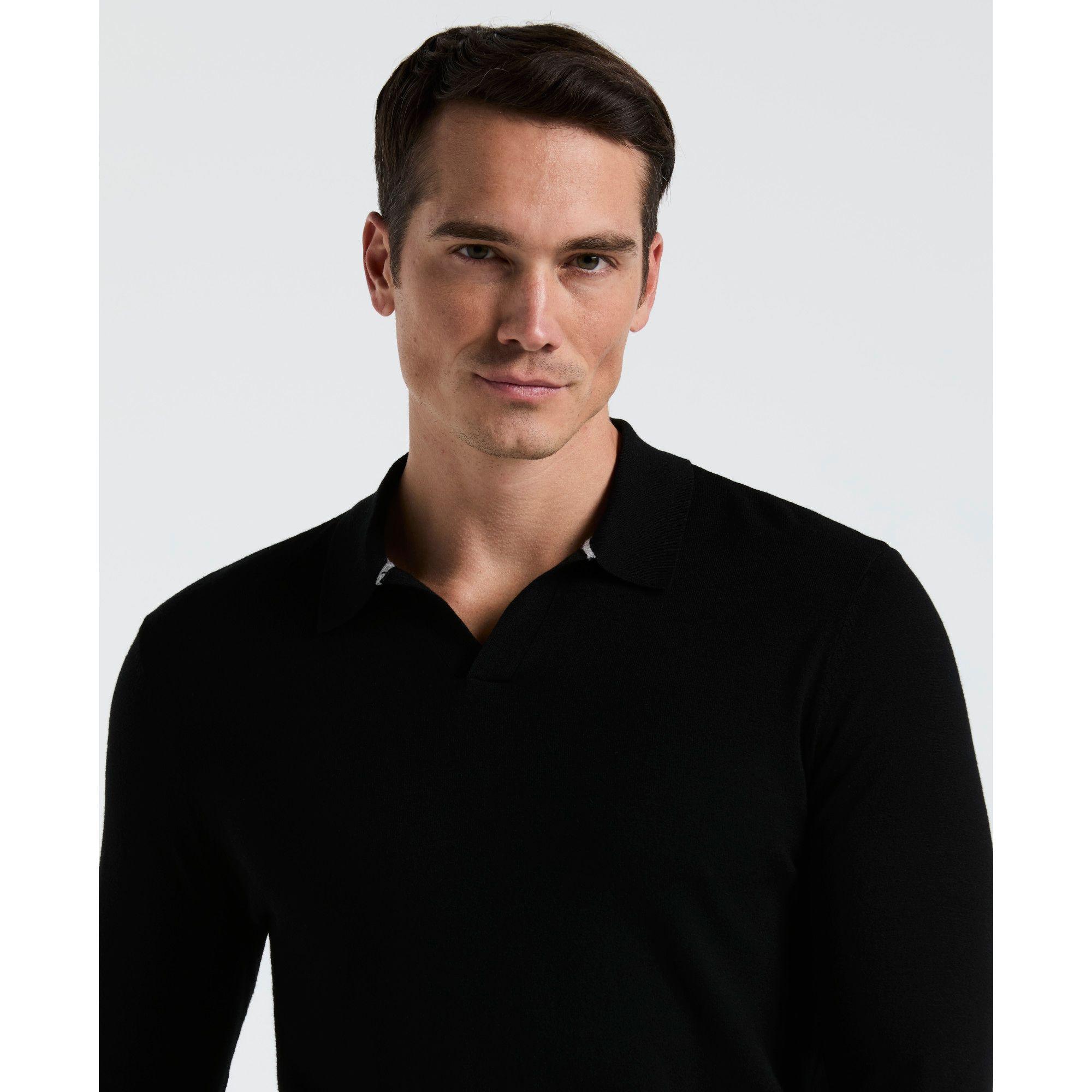 Sweater Hombre Cuello Polo Negro-2