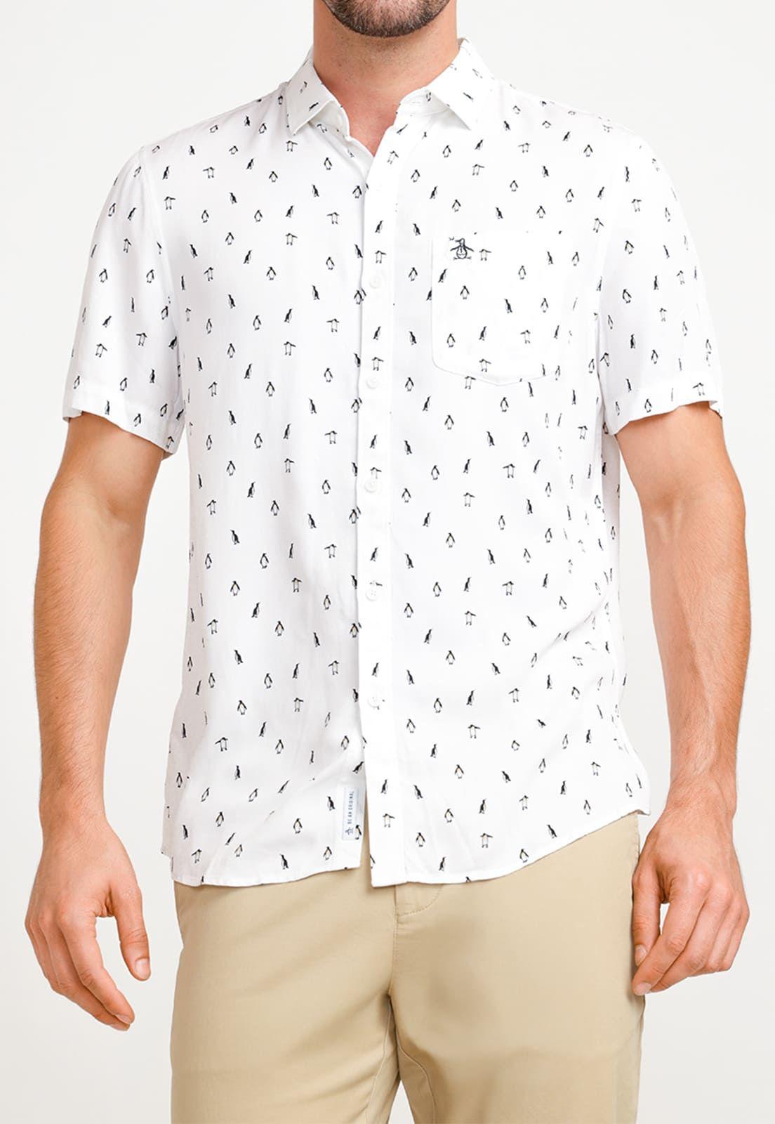 Camisa Hombre Algodón Estampado Blanca-0