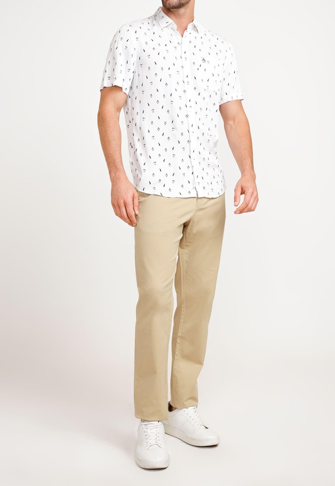 Camisa Hombre Algodón Estampado Blanca-3