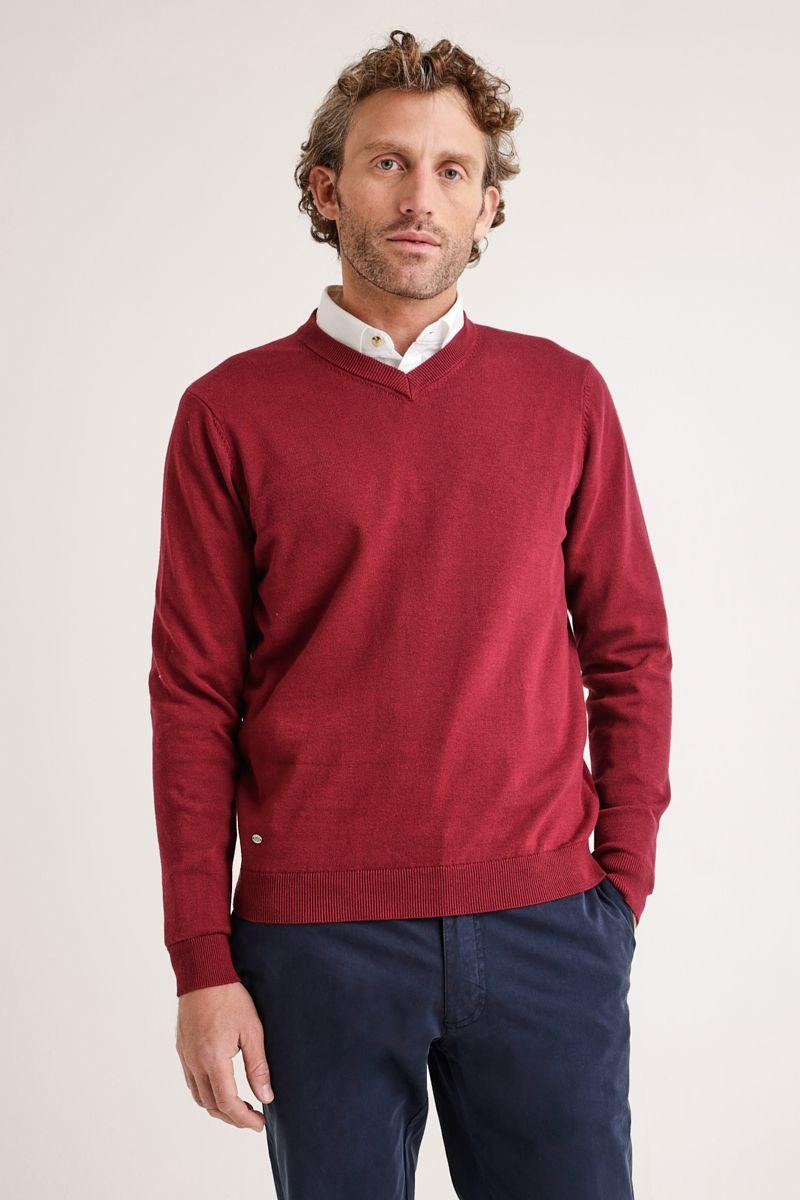 Sweater Hombre Algodón Cuello V Slim Parrot Burdeo-0