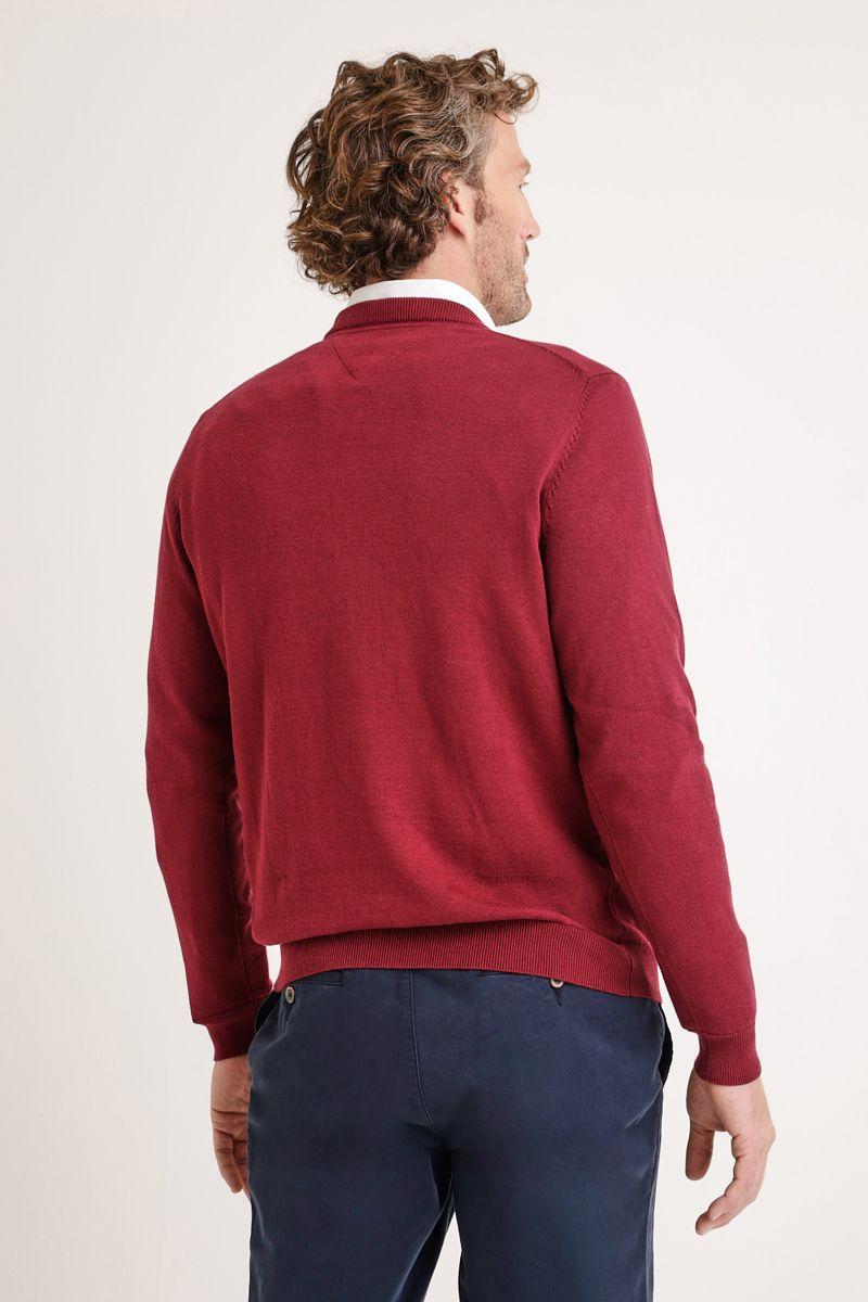 Sweater Hombre Algodón Cuello V Slim Parrot Burdeo-1