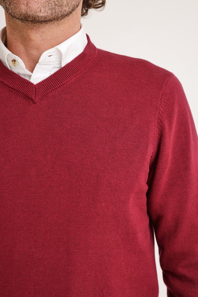 Sweater Hombre Algodón Cuello V Slim Parrot Burdeo-2