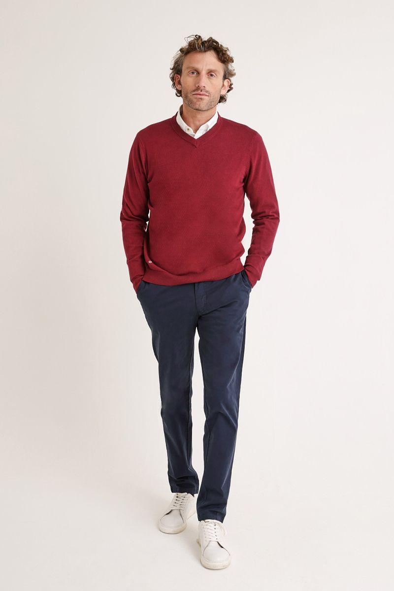 Sweater Hombre Algodón Cuello V Slim Parrot Burdeo-3