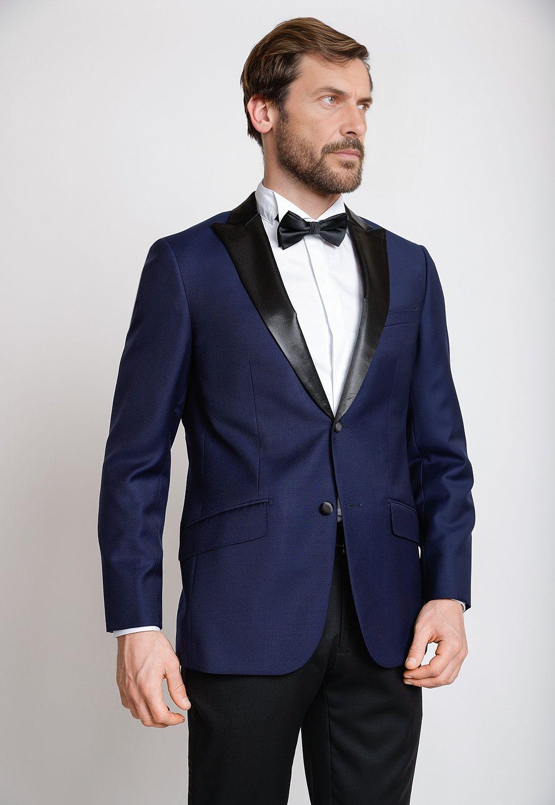 Chaqueta Formal Hombre Lana S100'S Liso Slim Smoking Azul-0