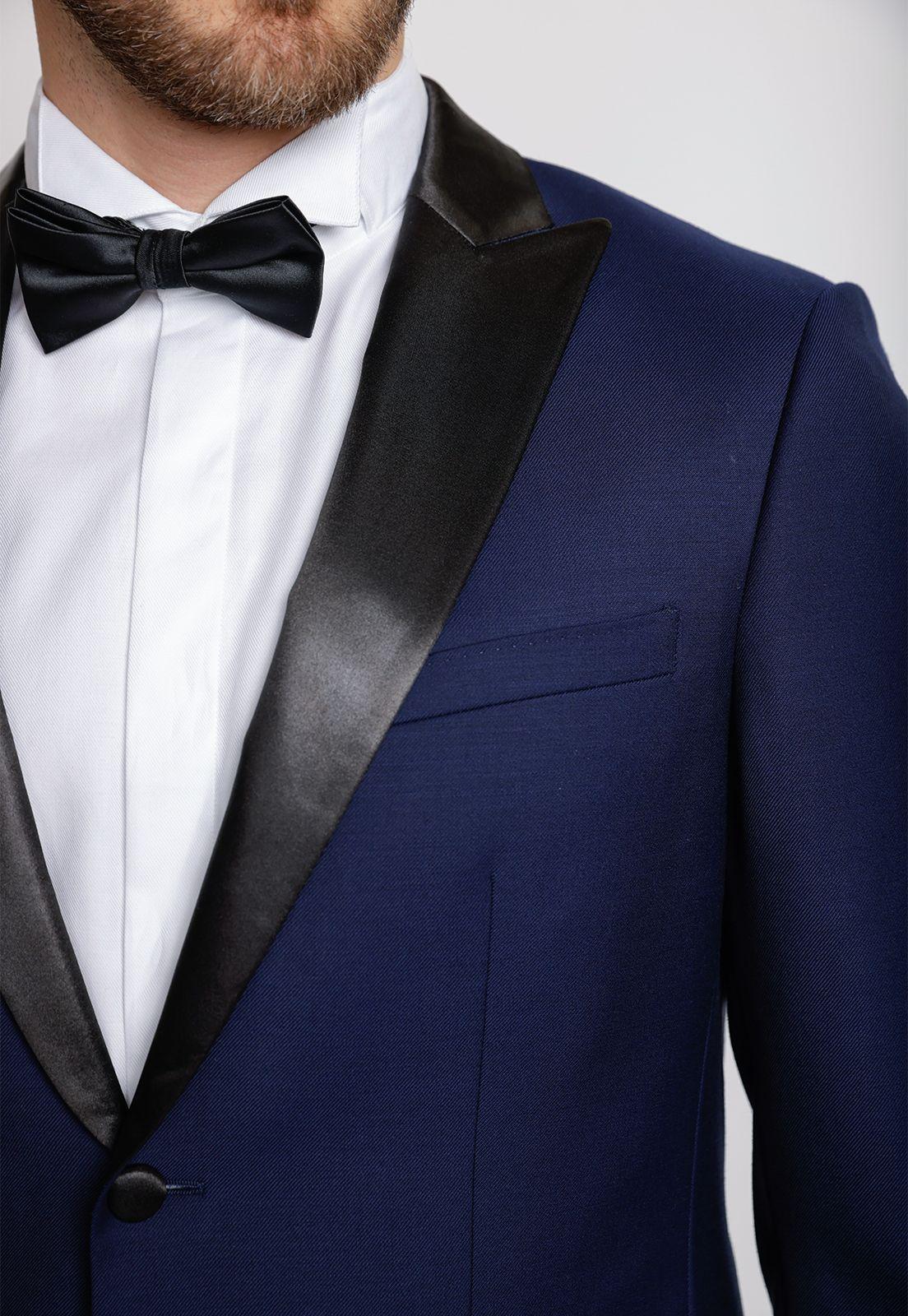 Chaqueta Formal Hombre Lana S100'S Liso Slim Smoking Azul-2