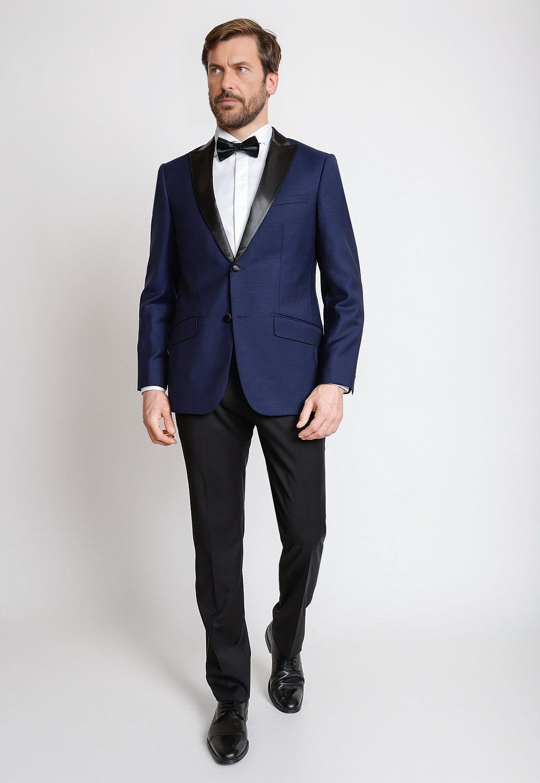 Chaqueta Formal Hombre Lana S100'S Liso Slim Smoking Azul-3