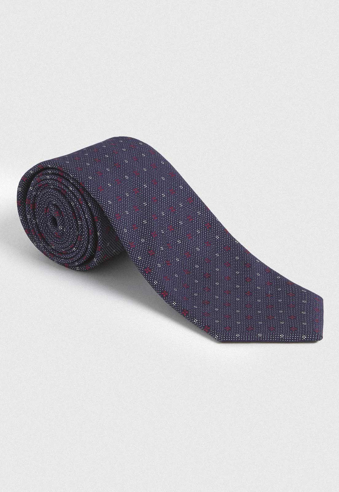 Corbata Formal Hombre Mezcla Seda Algodón Diseño Travel Azul Marino-2