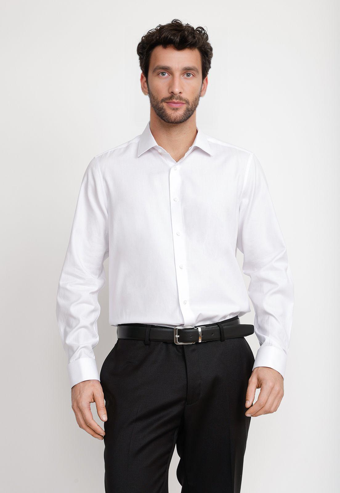 Camisa Hombre Formal Doble Puño Dobby Classic Blanco-0