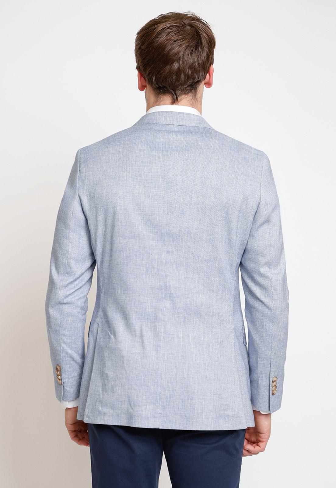 Chaqueta Hombre Mezcla Algodón Lino Microdiseño Slim Pegas Celeste-1
