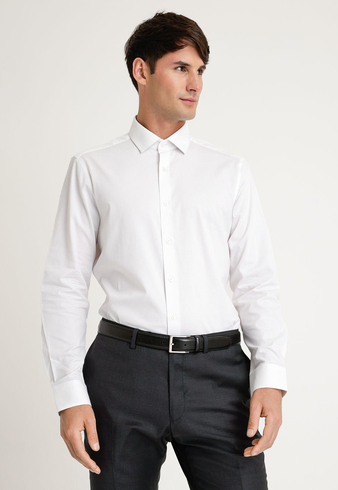 Camisa Hombre Formal Stretch Dobby Blanco-0