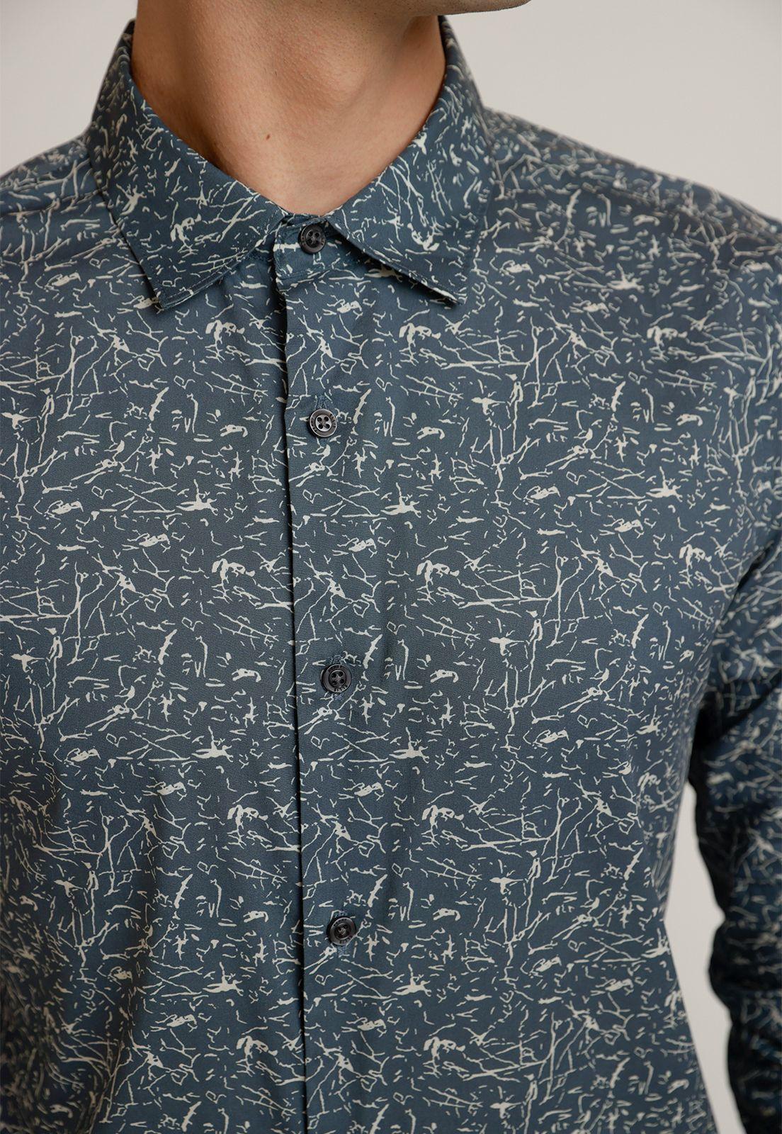 Camisa Hombre Manga Larga Stretch Estampada Gris Oscuro-2