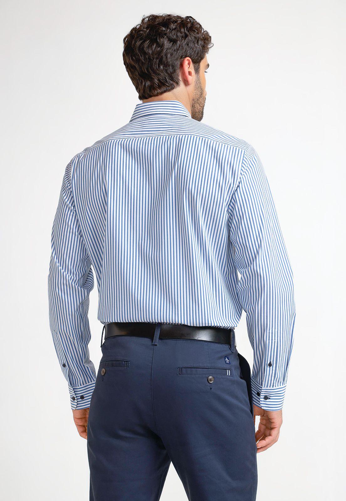 Camisa Formal Hombre Tela Rayada Celeste-1