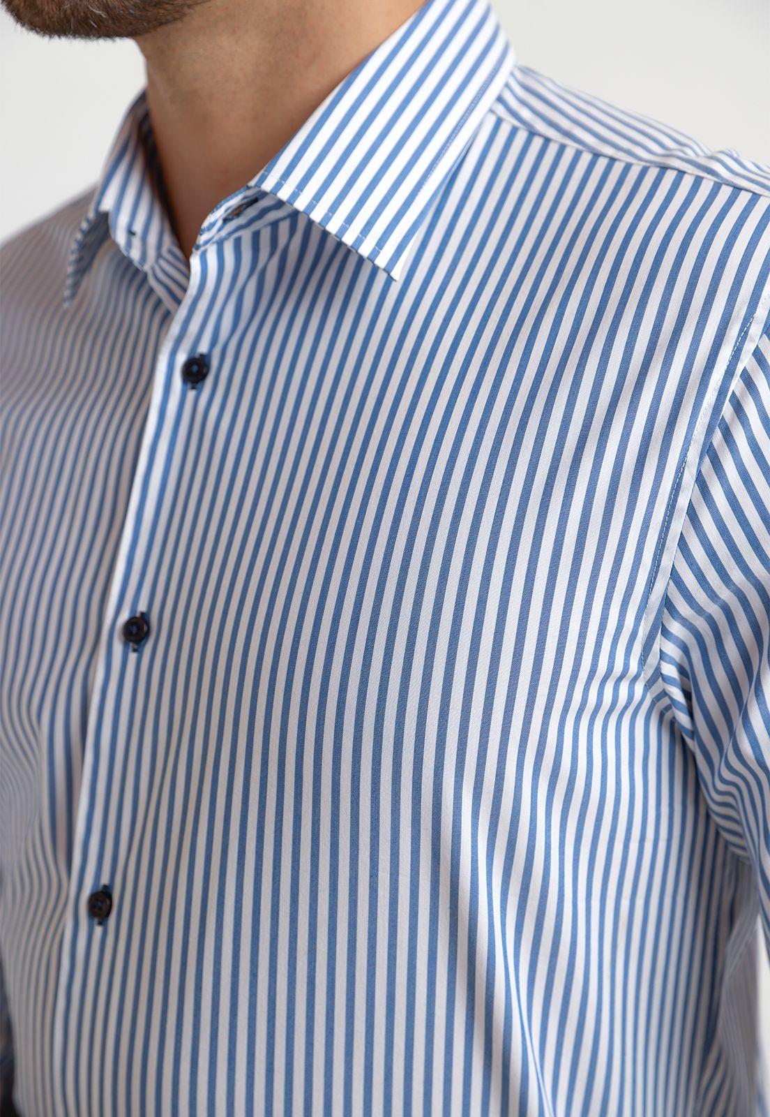 Camisa Formal Hombre Tela Rayada Celeste-2