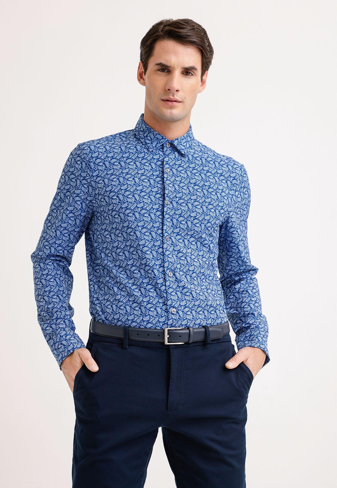 Camisa Hombre Manga Larga Stretch Azul-0