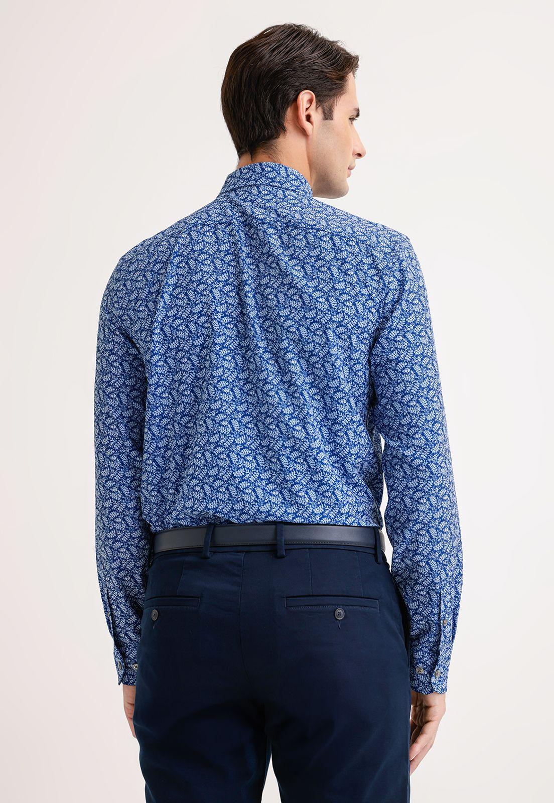 Camisa Hombre Manga Larga Stretch Azul-1