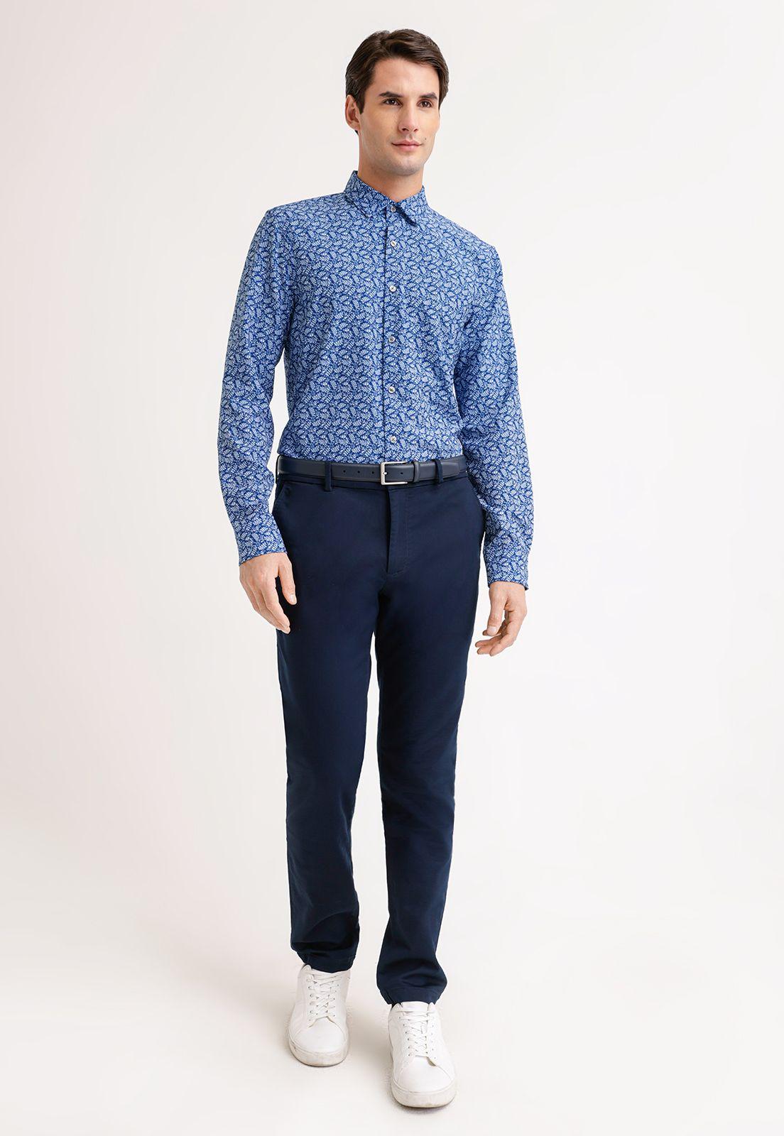 Camisa Hombre Manga Larga Stretch Azul-3