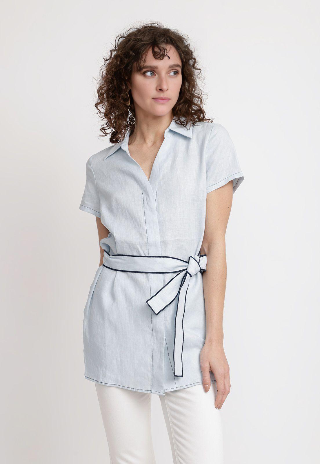 Blusa Mujer Pau Lino Celeste-0