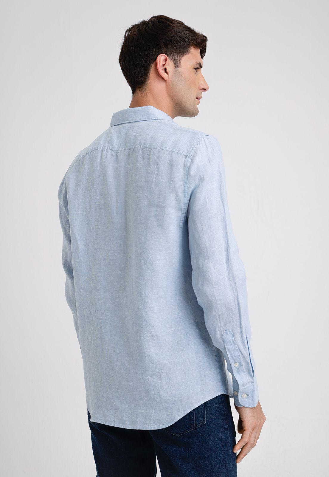 Camisa Hombre Manga Larga Lino Lisa Celeste-1