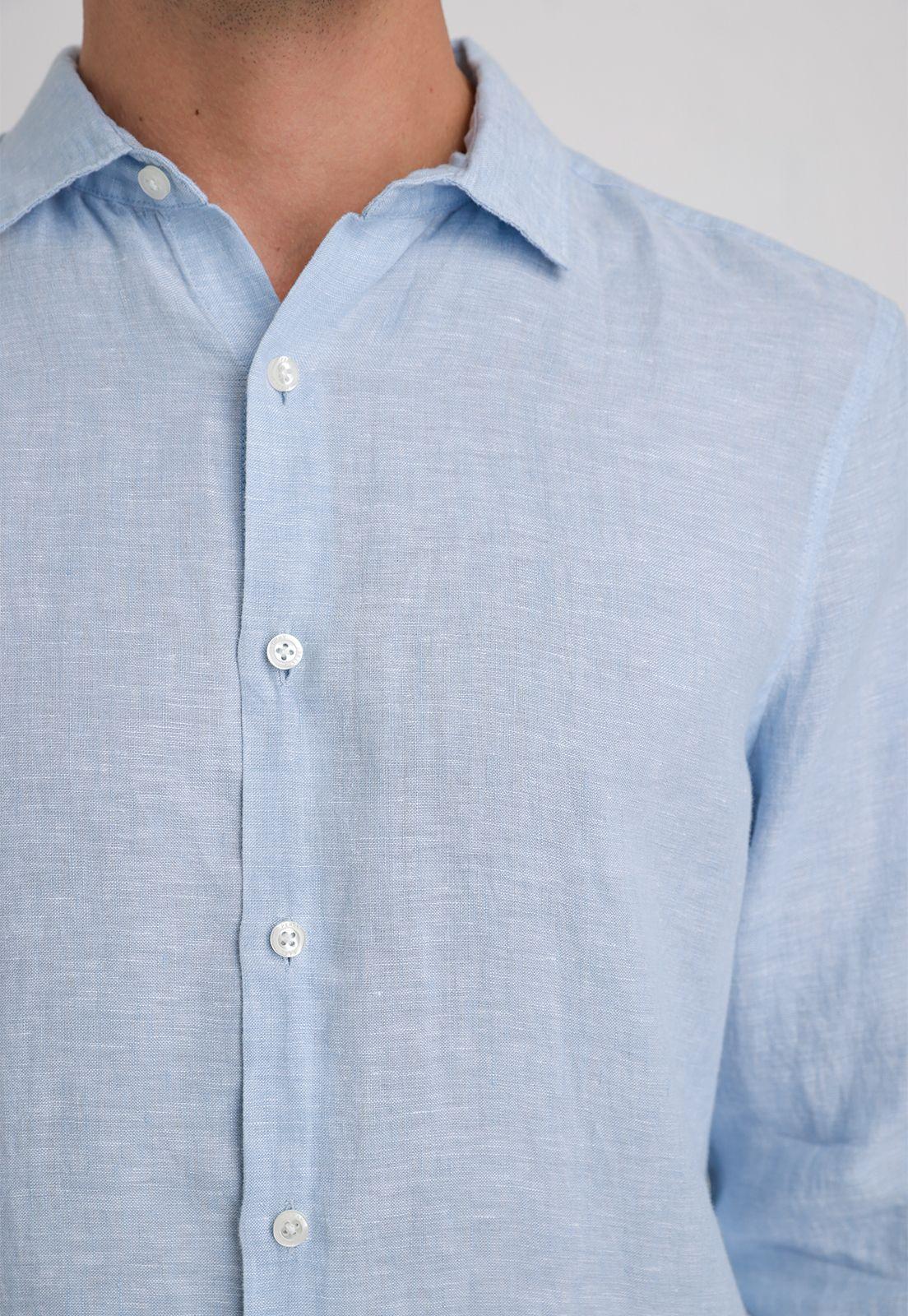 Camisa Hombre Manga Larga Lino Lisa Celeste-2