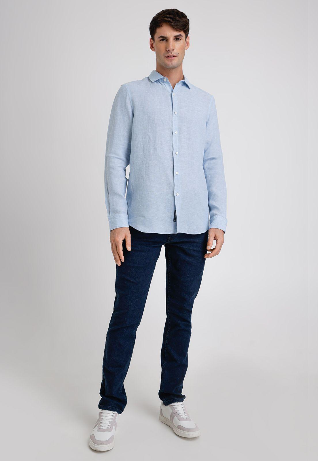 Camisa Hombre Manga Larga Lino Lisa Celeste-3