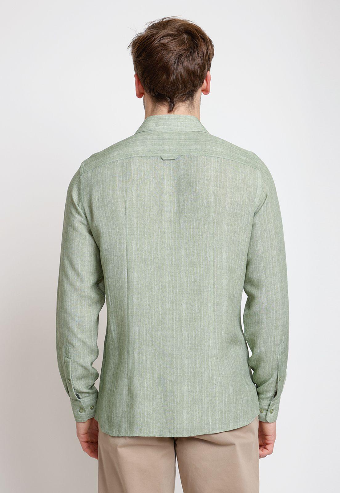 Camisa Hombre Mezcla Viscosa Lino Liso Slim Europe Verde-1