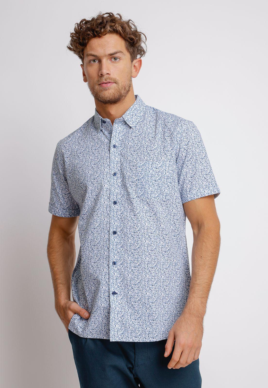 Camisa Manga Corta hombre Relaxed fit Bella Algodón Azul-0