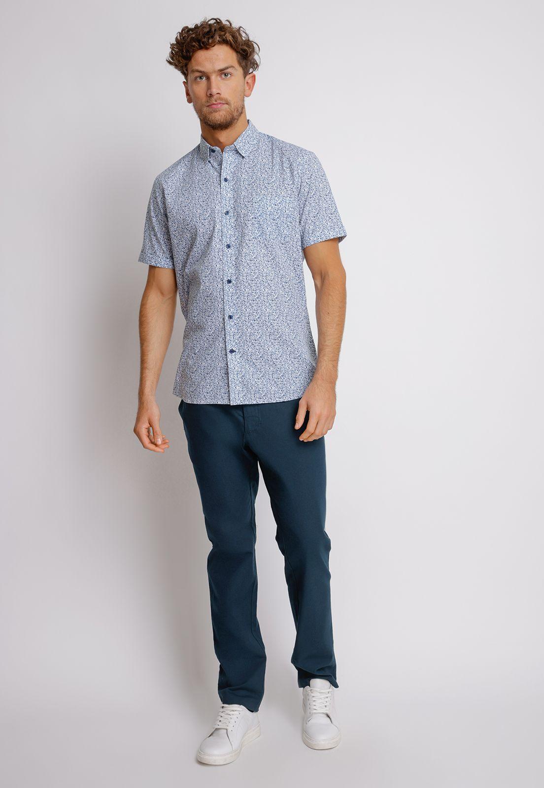 Camisa Manga Corta hombre Relaxed fit Bella Algodón Azul-3