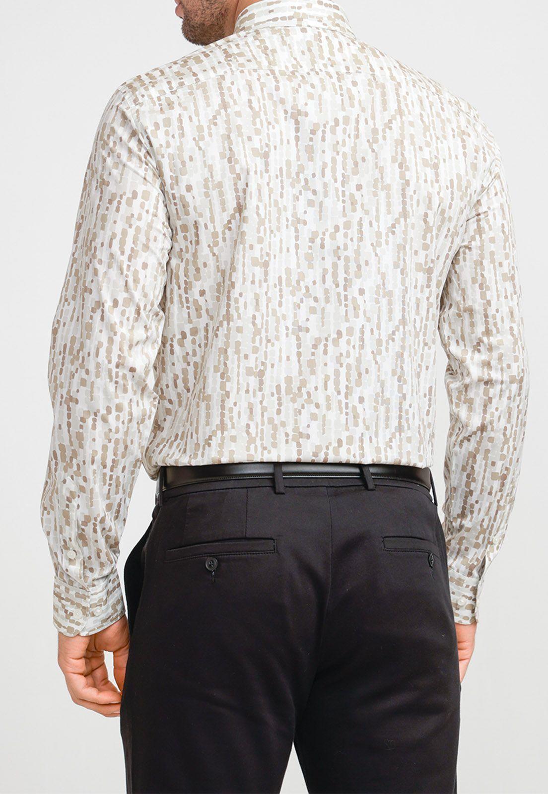 Camisa Hombre Estampada Stretch Beige-1