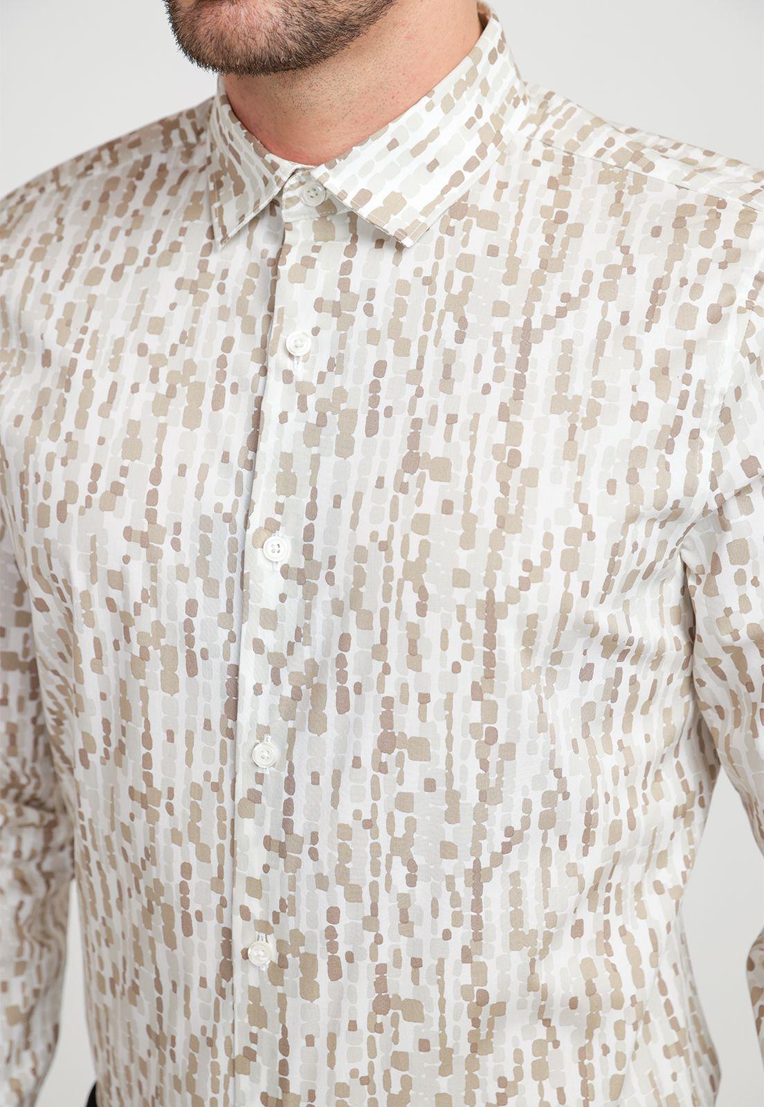 Camisa Hombre Estampada Stretch Beige-2
