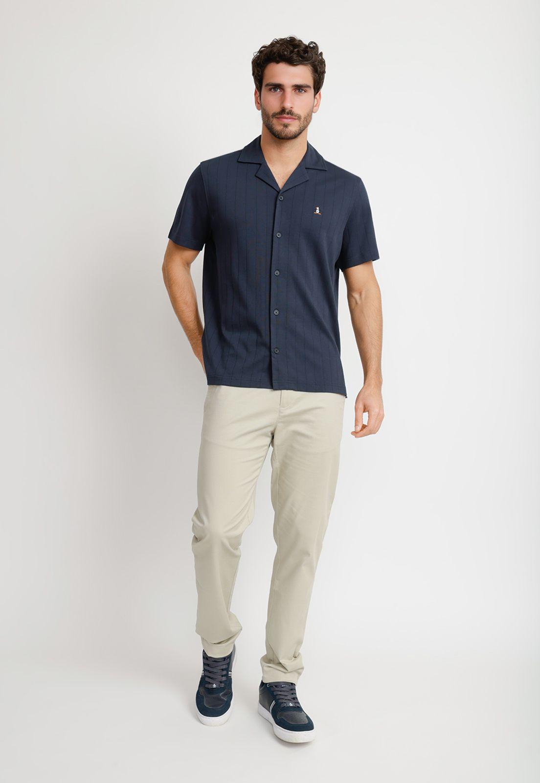 Camisa Hombre Manga Corta Azul Marino-3