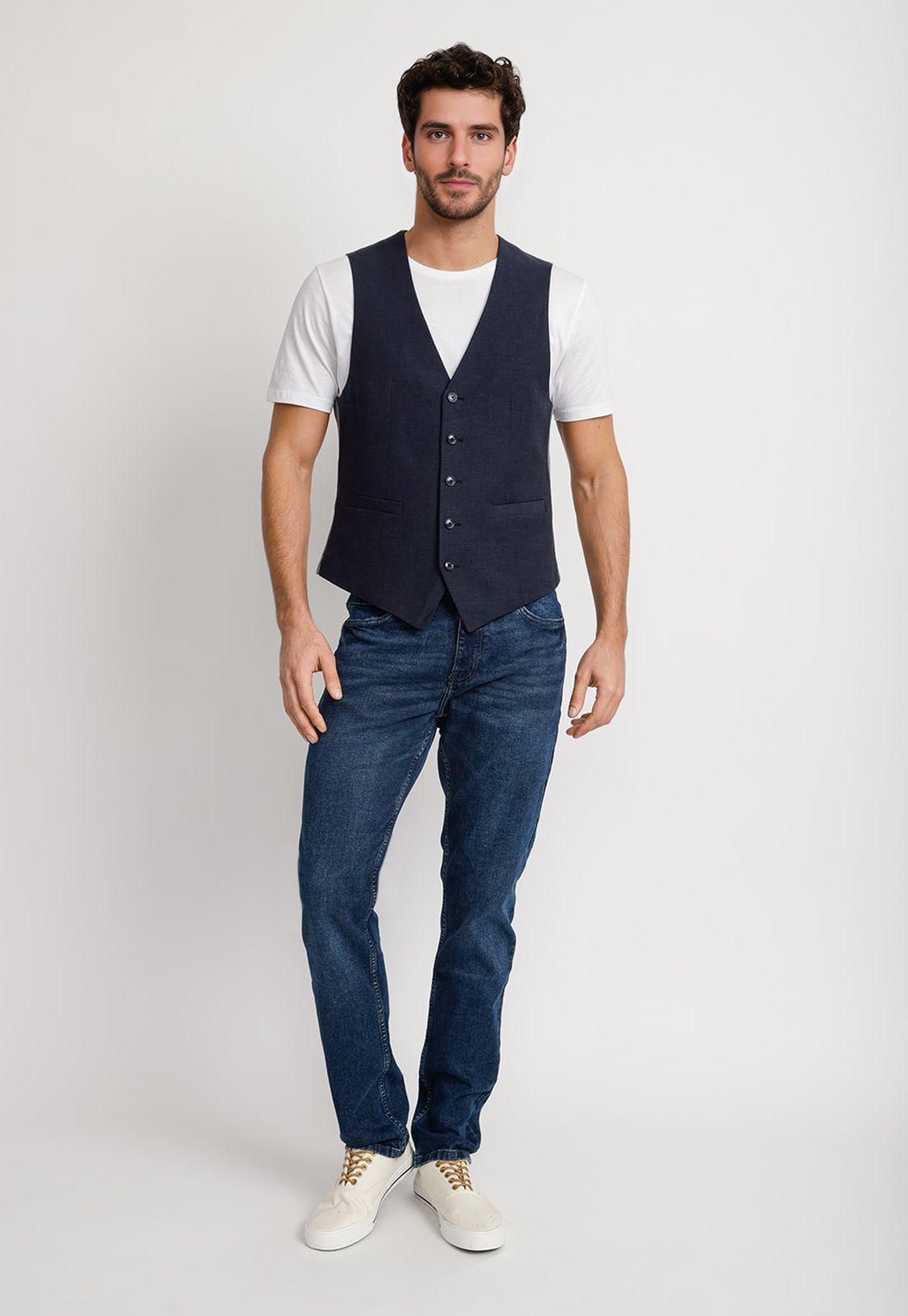Gilet Hombre Lino Navy-3