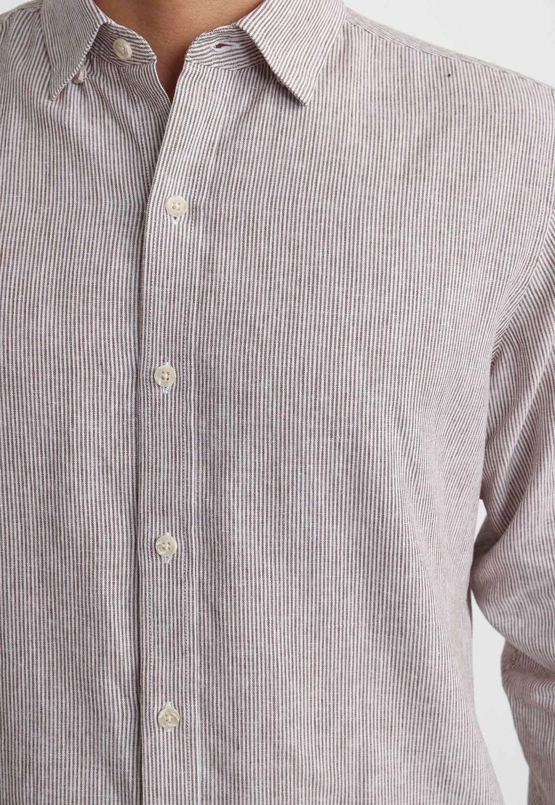 Camisa Rayada Lino Algodón Bruno Beige-2