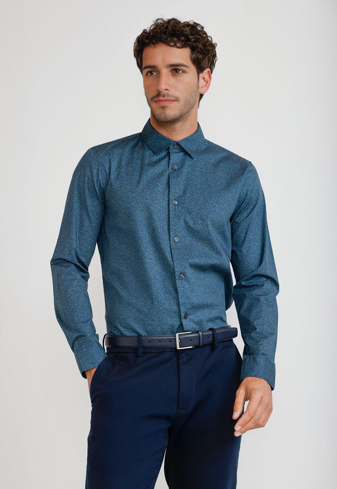 Camisa Hombre Stretch Estampada Verde-0
